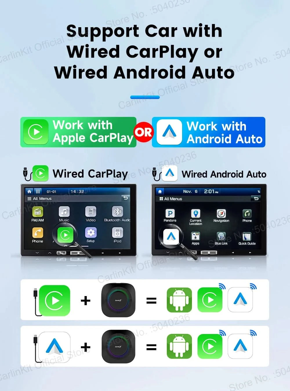 CarlinKit S2 CarPlay Ai Box LED Android 13 Streaming Box 64G/128G Qualcomm 8-Core Split Screen Smartes Fahrzeugsystem Wiedergabe von Videos