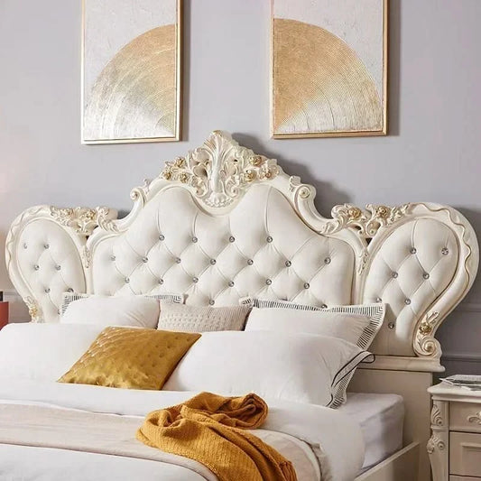 Vintage Nordic Luxury Bed Master Queen King Modern Regale Bed Wood Bedroom Leather Antique Safe Cama Queen Size Trendy Furniture