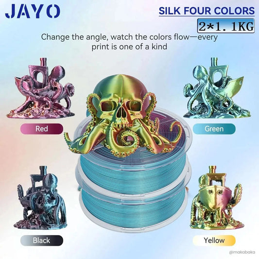 JAYO 3D Multicolor 4-Color Silk PLA+ Filament Bundle Silk PLA+ 3D Printer Filament 1.75mm +/- 0.02mm Shiny Silk Texture 2Rolls