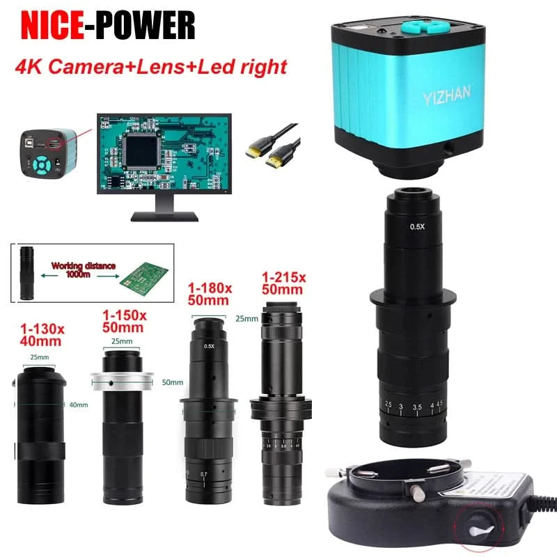 1080P 4K HD Industrial Microscope Digital Camera Via USB-C Measurement  215X/180X/130X C-Mount Lens For PCB Soldering,no base