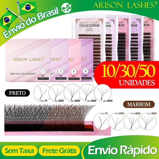 [Brazil Warehouse]ARISON Wholesale 10/30/50pcs YY/W-shape Lashes Premade Volume Eyelashes Extension 3D/4D/5D/6D/8D Lash