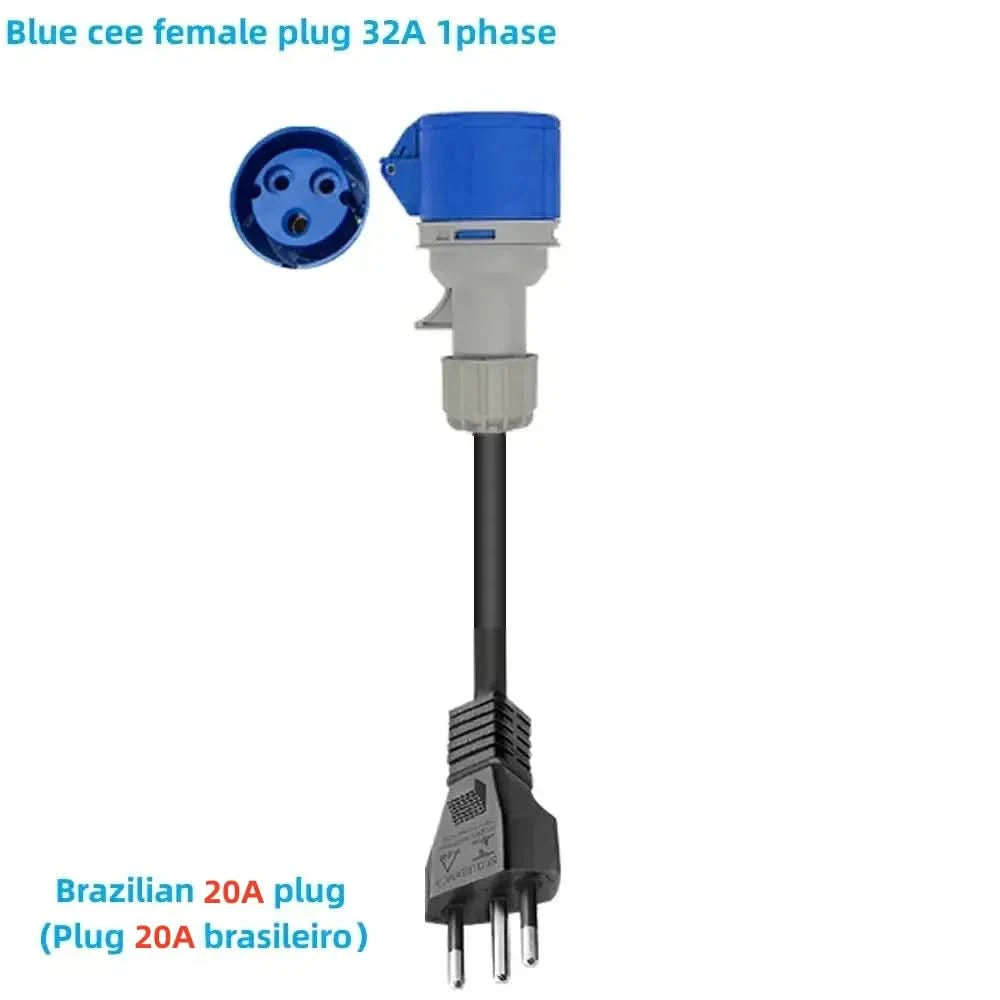 KHONS Elektrofahrzeug-Ladegerät Blau CEE 32A auf brasilianischen Stecker 10A Adapter 32A 1Phase Buchse auf 10A Stecker