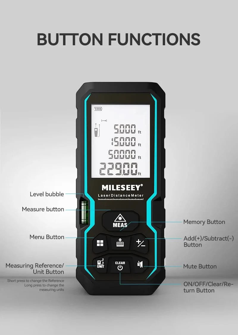 Mileseey S6 Laser-Entfernungsmesser 40m/120m, Entfernungsmesser mit Libelle, LCD-Display mit Hintergrundbeleuchtung, Messwerkzeuge für Zuhause