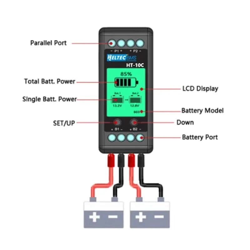 Heltec 12V Lead Acid Battery Equalizer 10A Active Balancer Lipo/Lifepo4 Connected in Parallel Series LCD Meter for 24/36/48V/96V