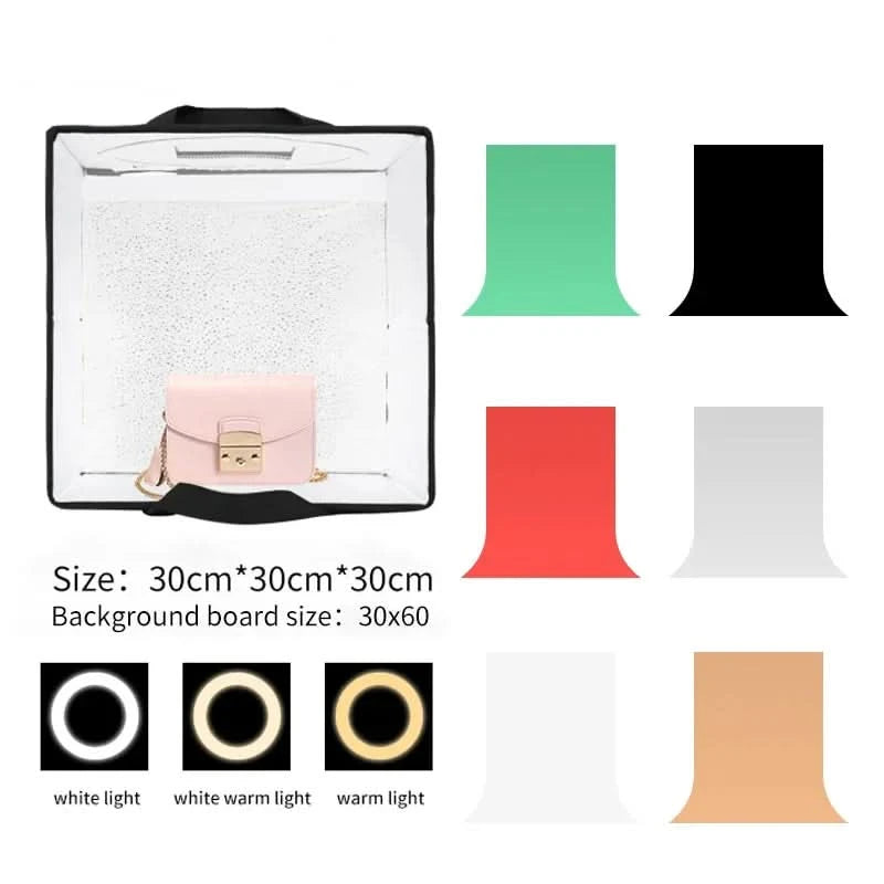 Fotolichtstudio Softboxen Tragbar Faltbar Dimmbar Fotografie Tisch Shooting Zelt Kit mit 3 Stück Hintergrundplatten