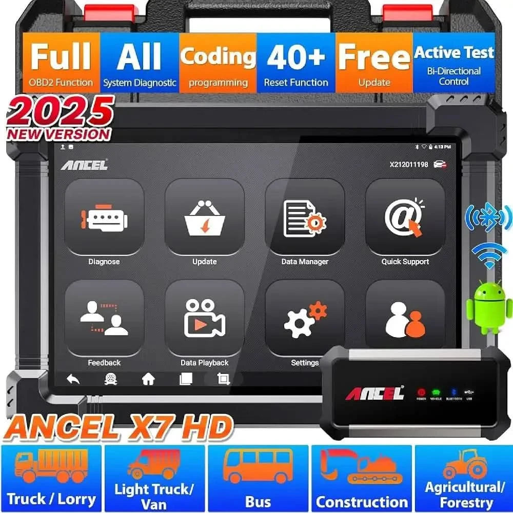 ANCEL X7HD Schwerlast-LKW-Scanner Volles Systemdiagnosetool Bidirektionales Diesel-Scan-Tool mit über 40 Reset- und DPF-ECU-Codierungsfunktionen