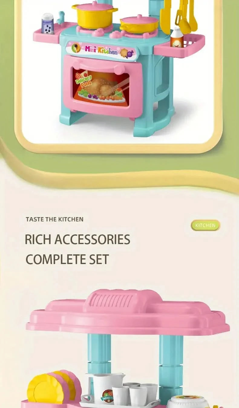 Mini Kitchen Counter Play Set DIY Simulated Cooking Food Tableware Play House Role Play Pretend Game Toy Gift Kid Boy Children