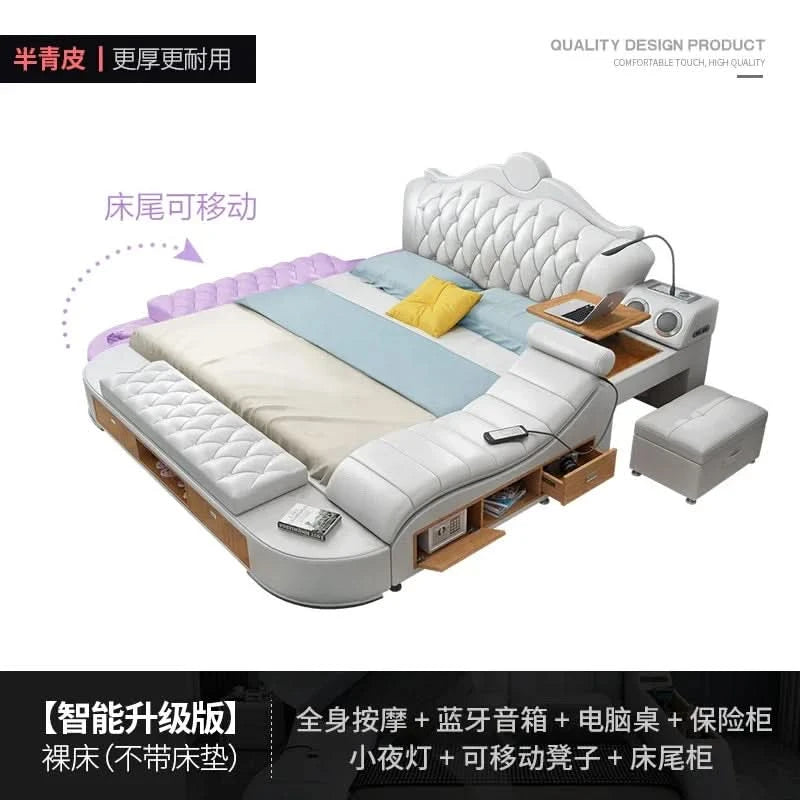 Headboard Storage Double Bed Queen Drawers King Size Smart Bed Luxury Princess Modern Letto Matrimoniale Bedroom Furniture