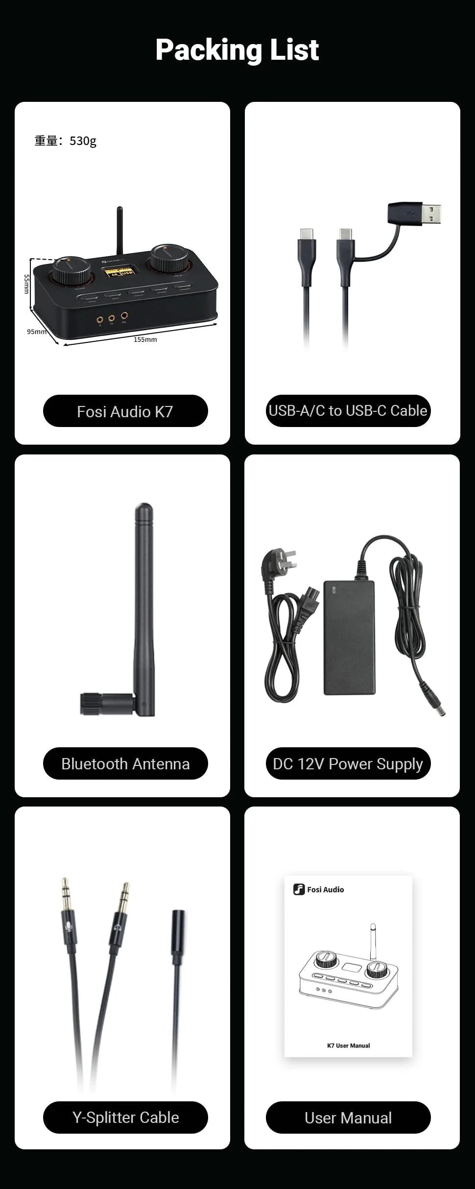 Fosi Audio K7 HiFi DAC & Kopfhörerverstärker, AKM4493ESQ DAC-Chip, PCM 384kHz/32Bit & DSD256, Mikrofon-Eingang USB Audio DAC für Gaming