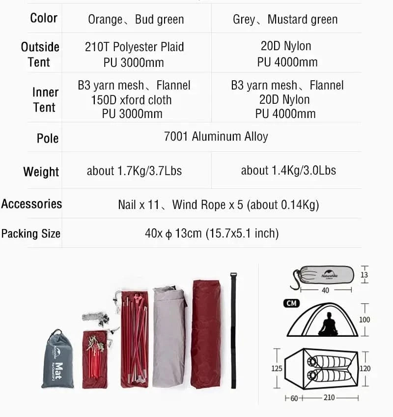 Naturehike Brazil Cloud Up 1-2-3P Camping Rucksack Outdoor Ultraleicht Wasserdichtes Zelt Camping Strandzelt