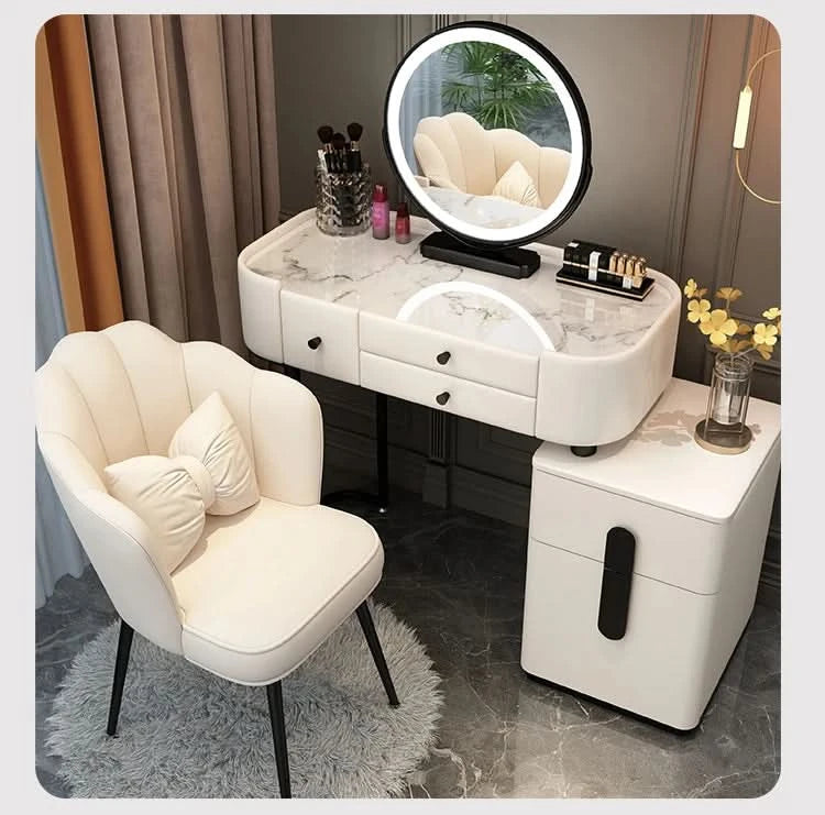 Luxury Jewelery Storage Dressing Table Glass Top Girls Unique Makeup Mirror Beauty Dressing Table Light White Muebles Decoration