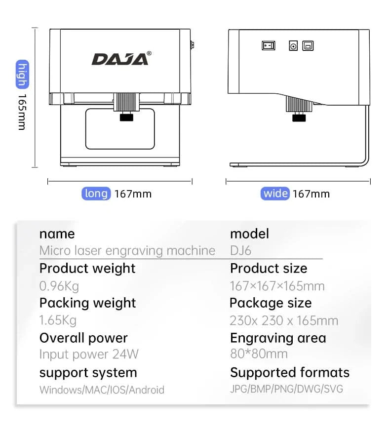 DAJA DJ6 Laser Engraver Logo Marker Machine for Household Woodwork Marking Machine Support Wireless BT Mobile Phone App Control