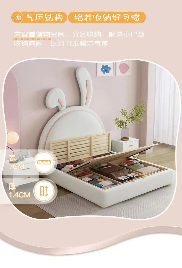 Children Room Bed Good Quality Rabbit Beds for Children Fabric Bed Simple Modern Soft Pack Bed Single Bed Bed for Girls