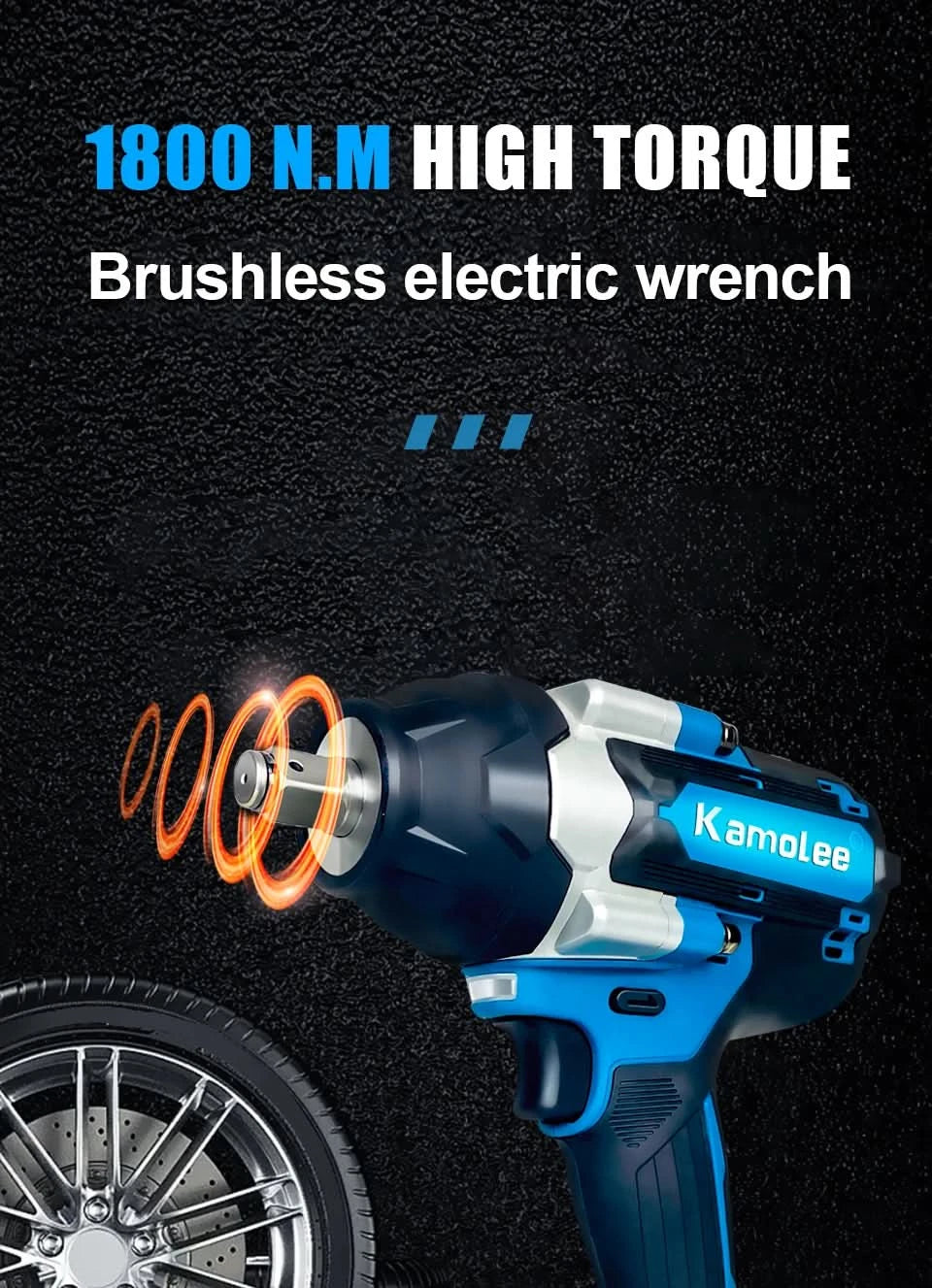 【1800N.m】Kamolee DTW700 Electric Impact Wrench 1800 N.m High Torque 1/2 Inch Automobile maintenance