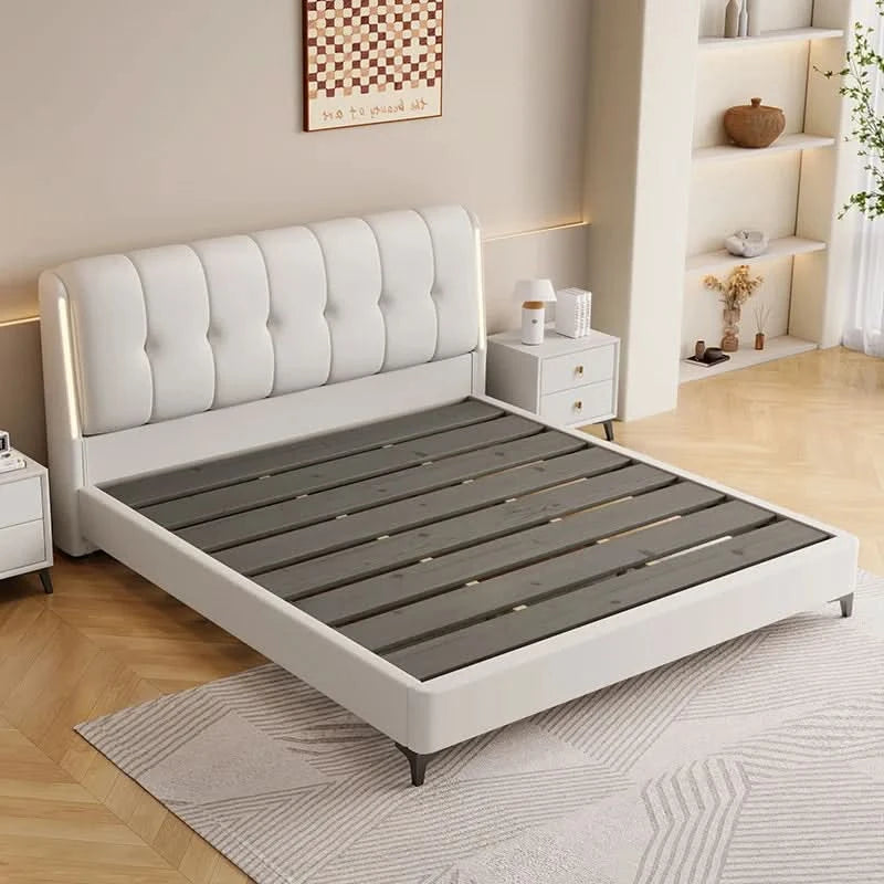 Cream white bed modern minimalist master bedroom bed frame light luxury comfortable bases e armações de cama interior furniture