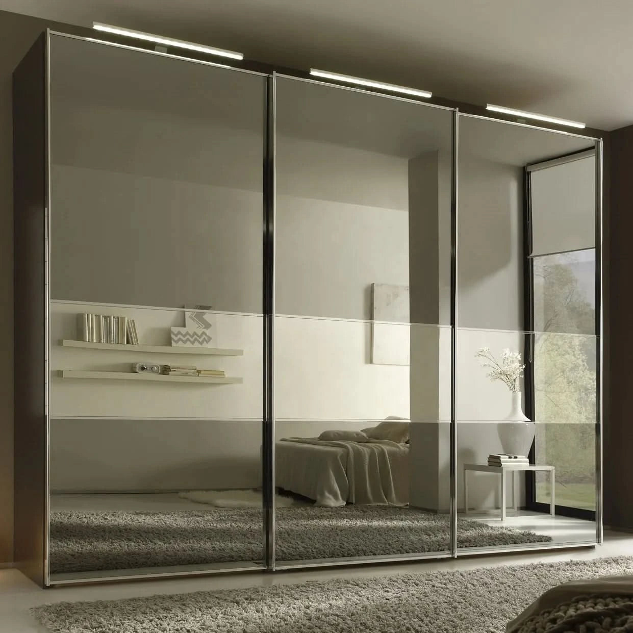 Modern Design Modular Mirrored Sliding Door Wardrobe Custom Closet