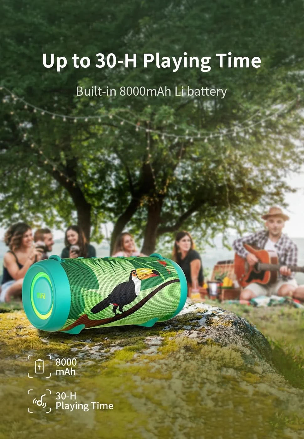 mifa A90 Green Bluetooth-Lautsprecher 60 W Ausgangsleistung Bluetooth-Lautsprecher mit Class-D-Verstärker Ausgezeichnete Bassleistung
