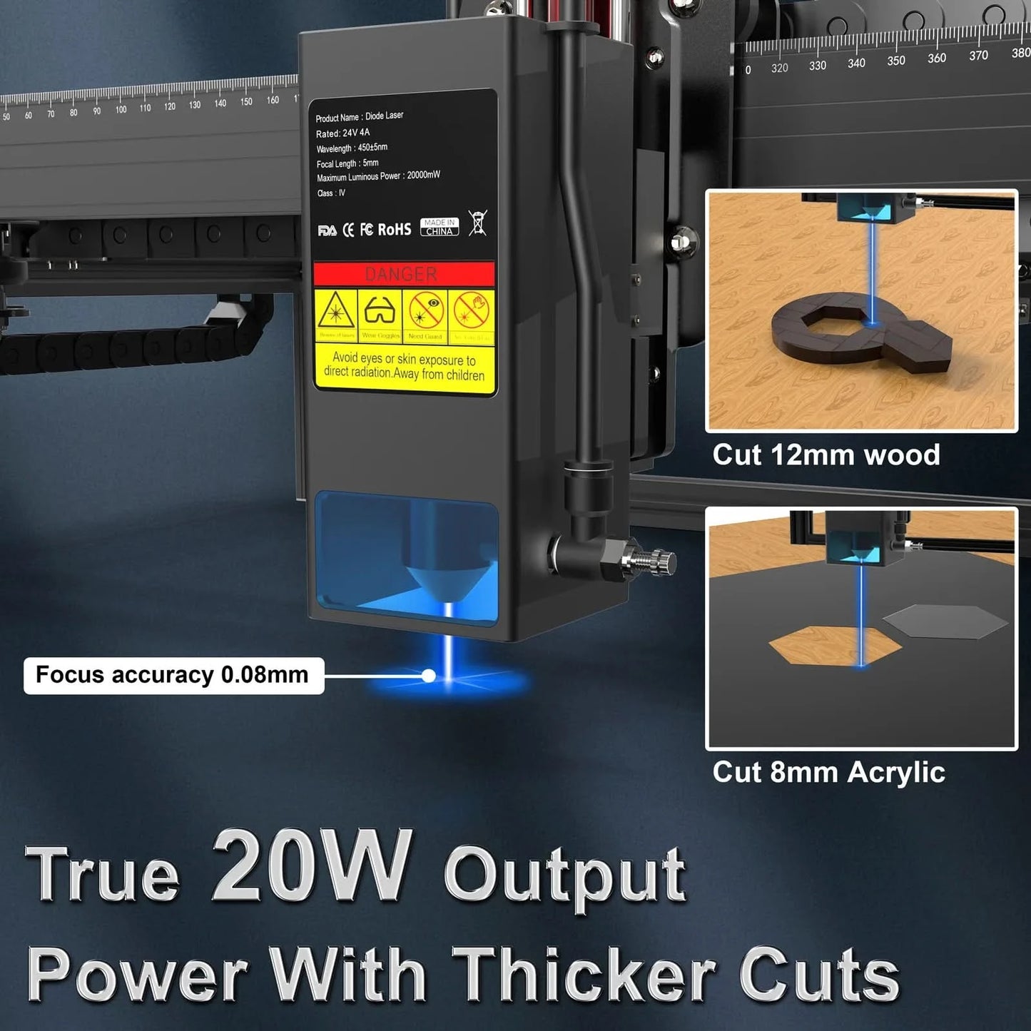 TWOTREES TS2 Metal Laser Engraving Machine 22W Laser Cutting 12mm Wood Acrylic Engraving Size 410*410mm