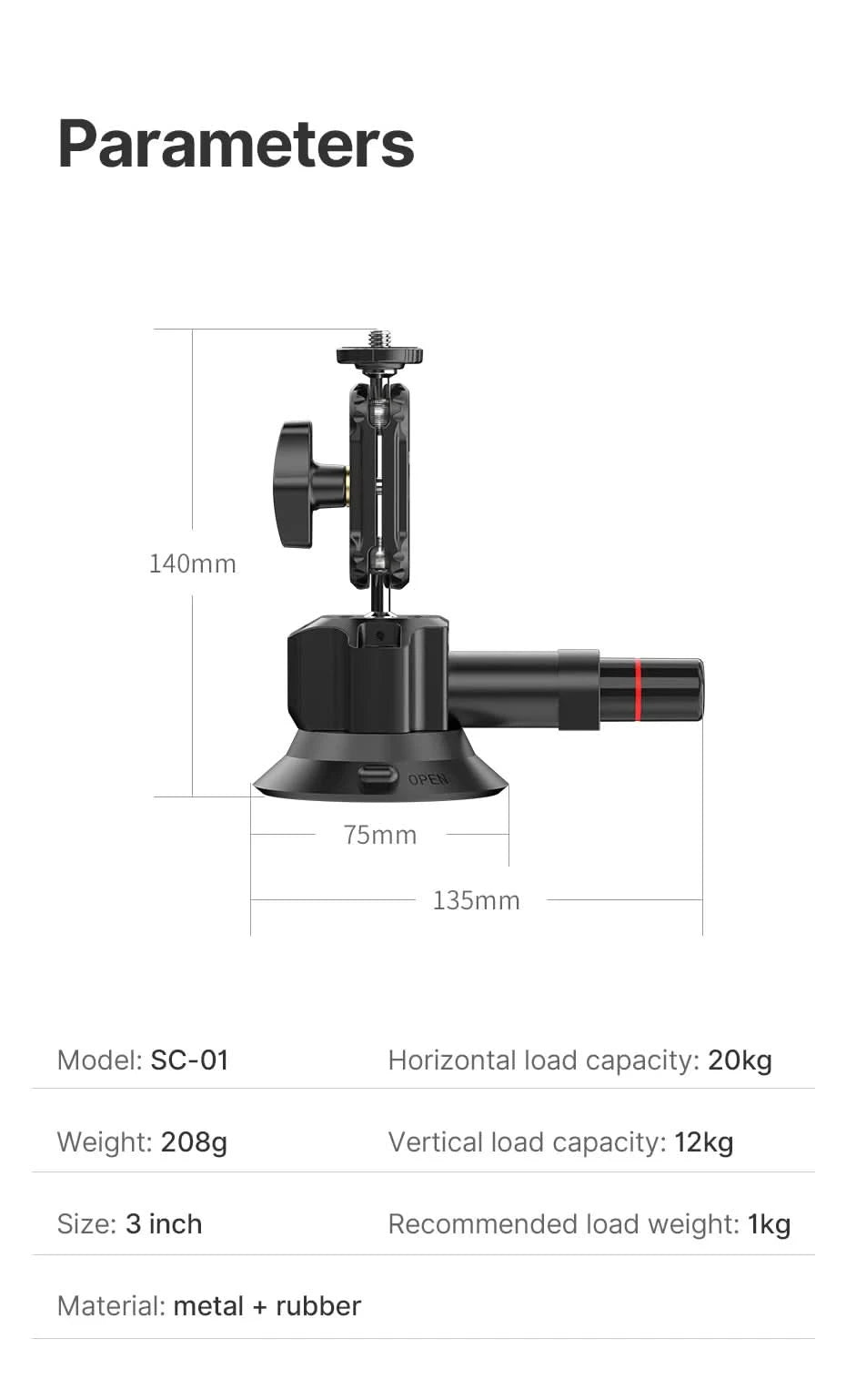 Ulanzi 3 Zoll/4,5 Zoll Action-Kamera Handpumpen-Saugnapf 1/4" 3/8" Kamerastabilisator Halterung für GoPro Insta360 Telefon