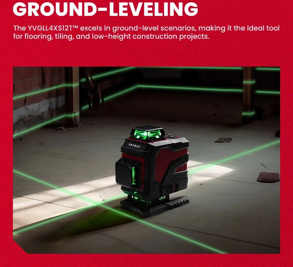 YEVOLT Laser Level Green 12/16-Line 3/4-Plane Self-leveling 360 Horizontal & Vertical Accurate Measuring Tool-YVGLL4XS-Series