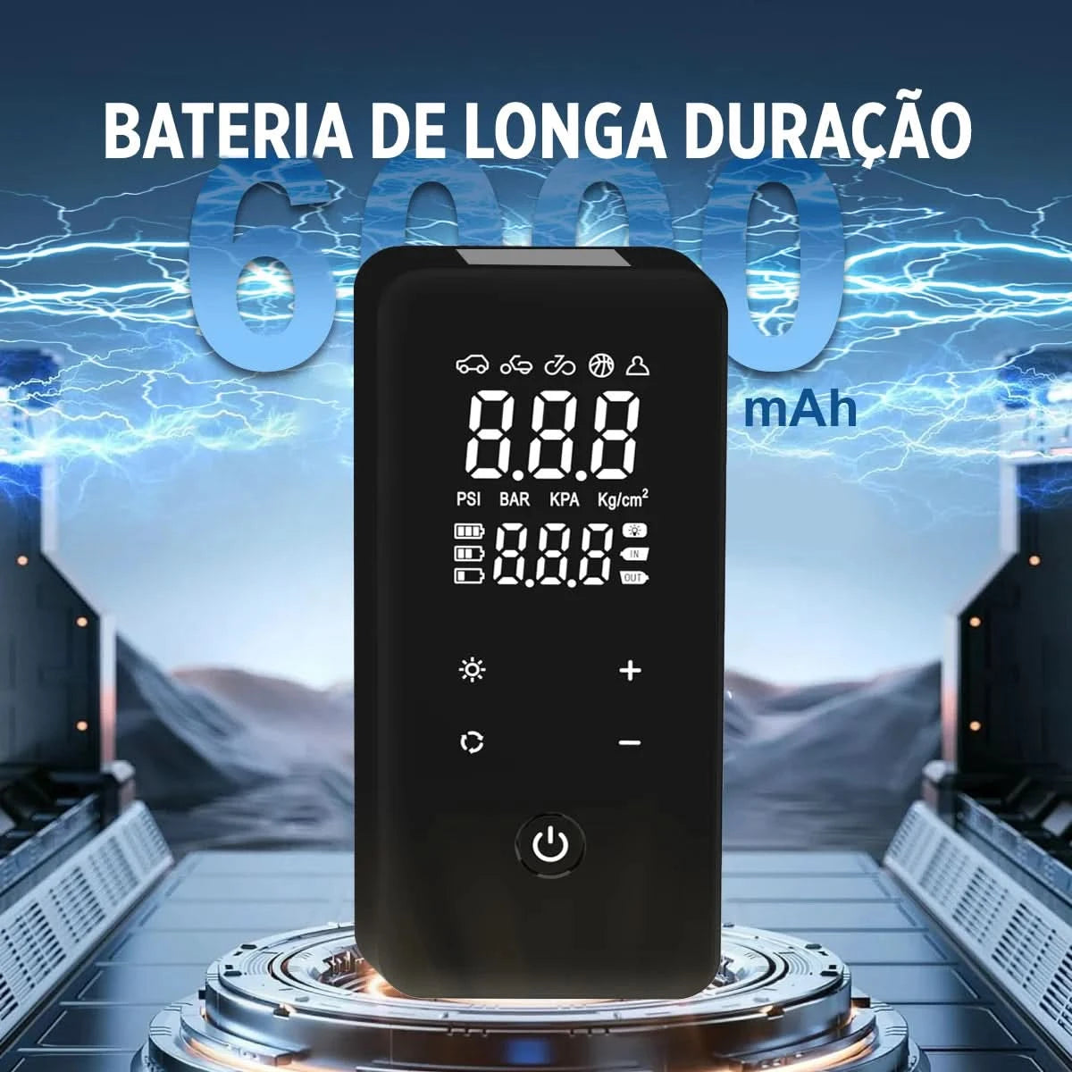 Portable Rechargeable Air Pump, Smart Touchscreen Screen Fill Tyre With Tire Calibrator And LED Emergency Light