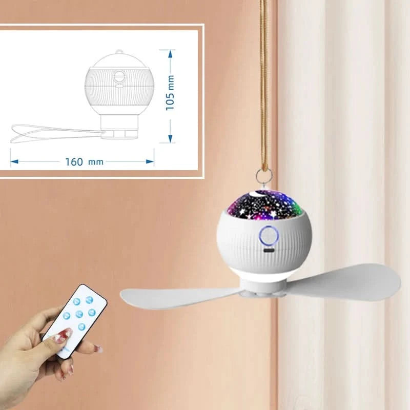 With LED Fan Light, 3 Speed Remote Control, Portable Travel, Easy to Install, Silent Room