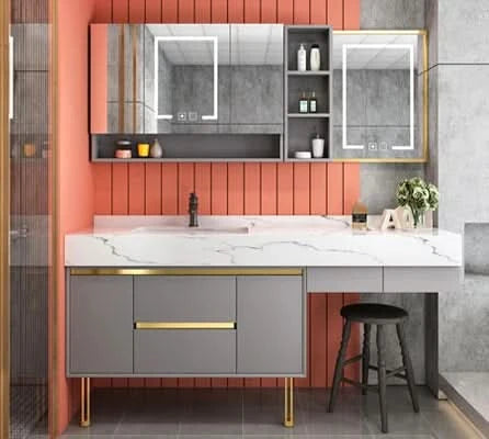 Pink Modern Large Storage Space With Side Cabinets Bathroom Cabinet With Drawers