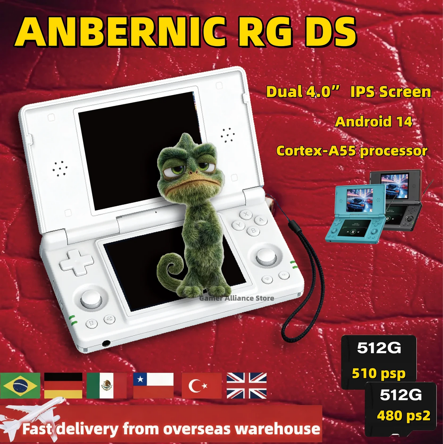 Anbernic RG DS Retro Handheld Game Console Flip Video Games Player 4" IPS Dual Screen Android14 4000mAh Supports RixelHK PSP PS2