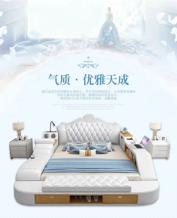 Headboard Storage Double Bed Queen Drawers King Size Smart Bed Luxury Princess Modern Letto Matrimoniale Bedroom Furniture