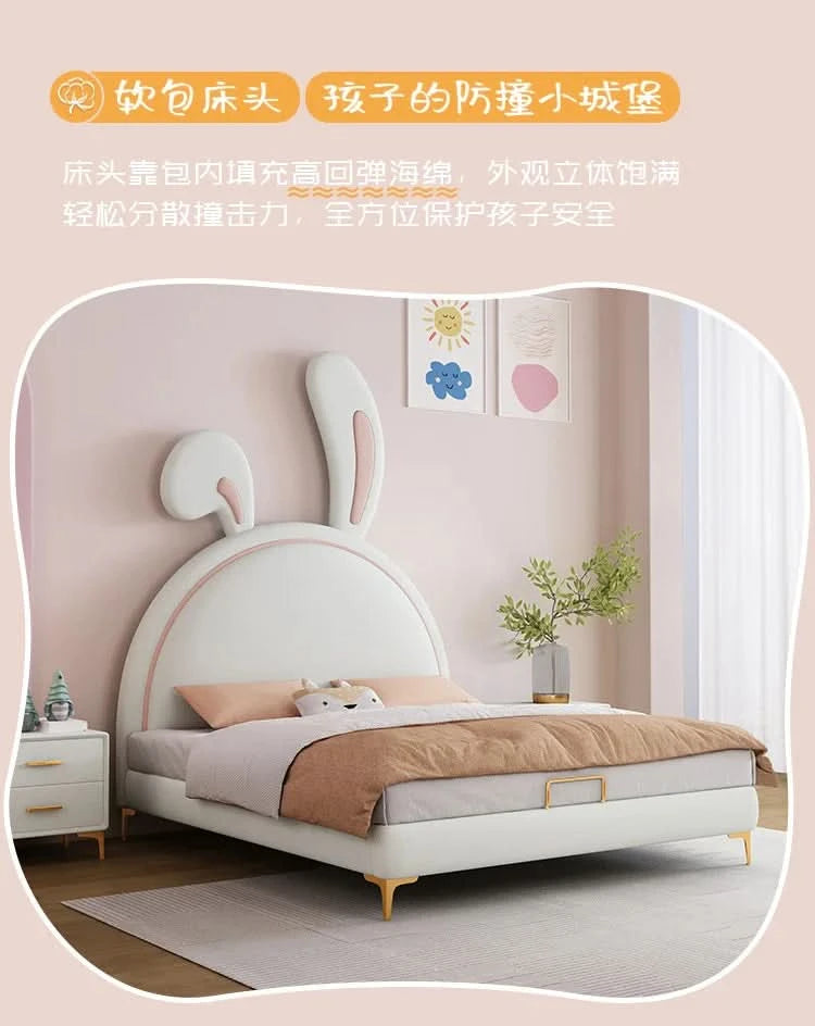 Children Room Bed Good Quality Rabbit Beds for Children Fabric Bed Simple Modern Soft Pack Bed Single Bed Bed for Girls