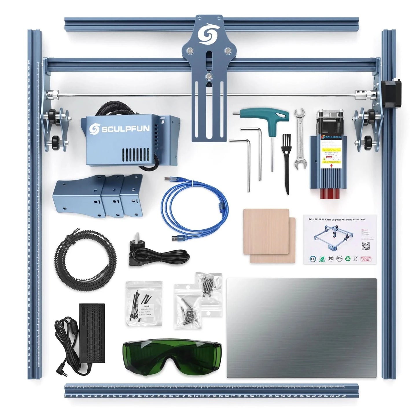 SCULPFUN S9 Lasermaschine 90W CO2 Laser-Effekt Gravur Schneidwerkzeug Hohe Genauigkeit 410x420mm Schnelle Montage