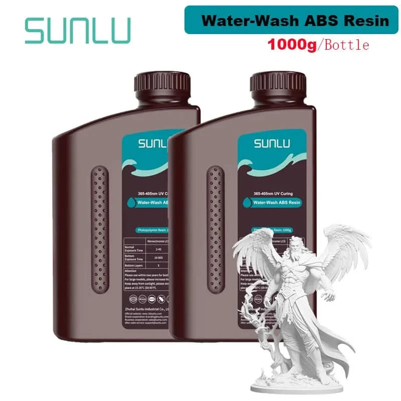 SUNLU 2KG Wasserwaschbares / Wasserwaschbares ABS-Harz Harz 1000G/Flasche 405nm Schnelles UV-härtendes Photopolymerharz für LCD-3D-Druck