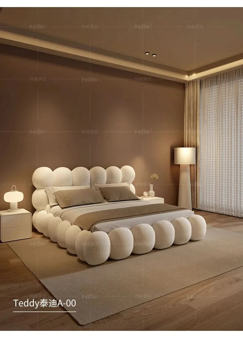 Beauty Cream Cloud Bed Large Size White Rectangle Minimalist Safe Bed Upholstery European Cama Matrimonial Home Furniture