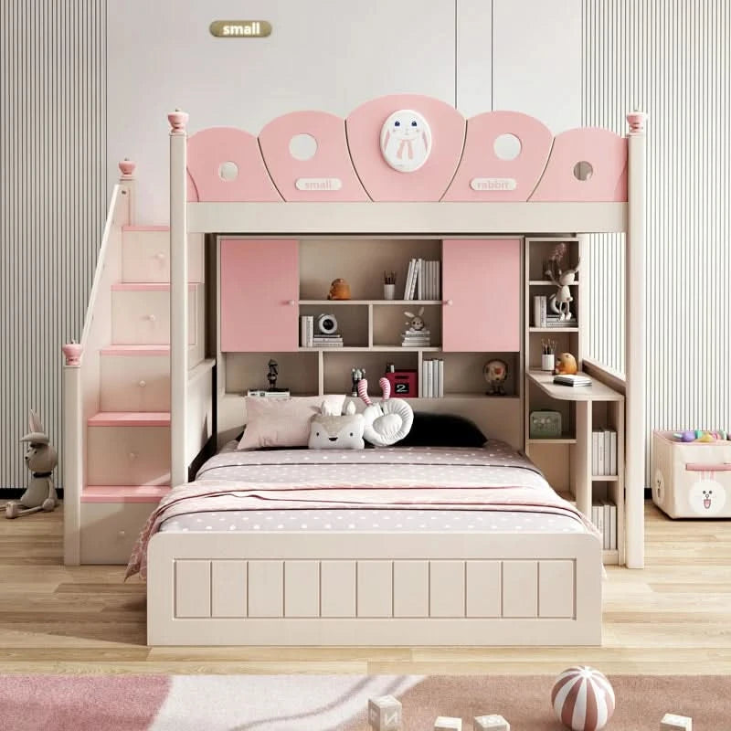 Bed with Wardrobe, Bunk Beds with Slide and Steps,children Bedrooms High Bed, Mebles Enfan, Kids Room Furniture