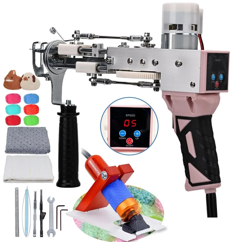 2-in-1-Tufting-Gun-Set, elektrische Tufting-Pistole, 7–21 mm Tufting-Pistole, mit Wollgarn und Tufting-Gewebe, Trimmer für Anfänger