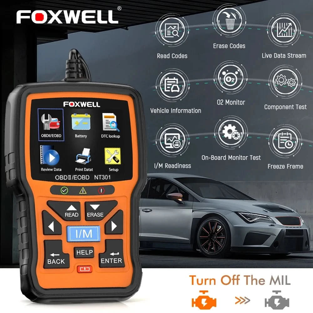FOXWELL NT301 OBD2 Scanner Motorkontrollleuchte Code-Lesegerät Professioneller ODB2 OBD2 Fahrzeugdiagnosescanner Auto-Diagnosetools PK ELM327
