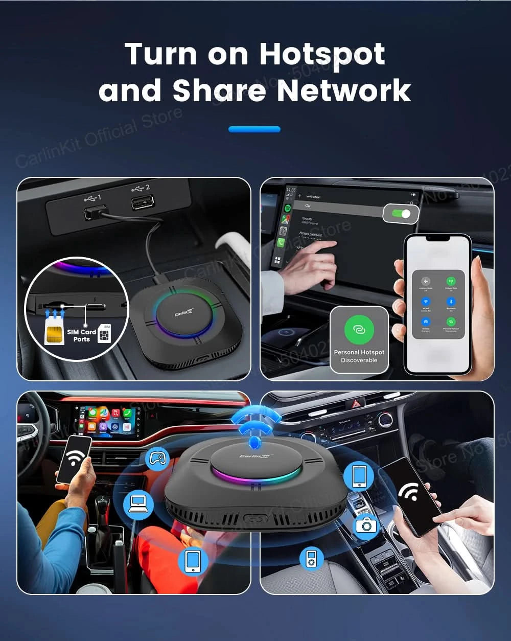 CarlinKit S2 CarPlay Ai Box LED Android 13 Streaming Box 64G/128G Qualcomm 8-Core Split Screen Smartes Fahrzeugsystem Wiedergabe von Videos