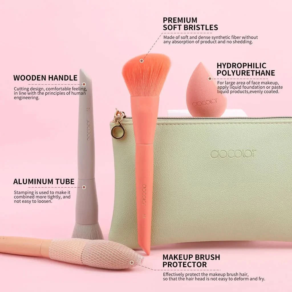 Docolor 17-teiliges Make-up-Pinsel-Set Lidschatten Rouge Puder Verblenden Foundation Kosmetikpinsel mit Make-up-Schwämmen und Tasche