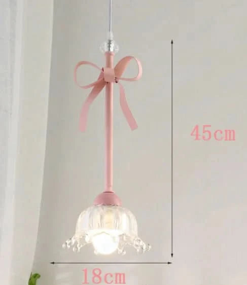 Romatic Princess Room Girl LED Pendant Lamp For Bedroom Lighting Ceramic Glass Sconces Pink Bowknot Ceiling Suspended Light