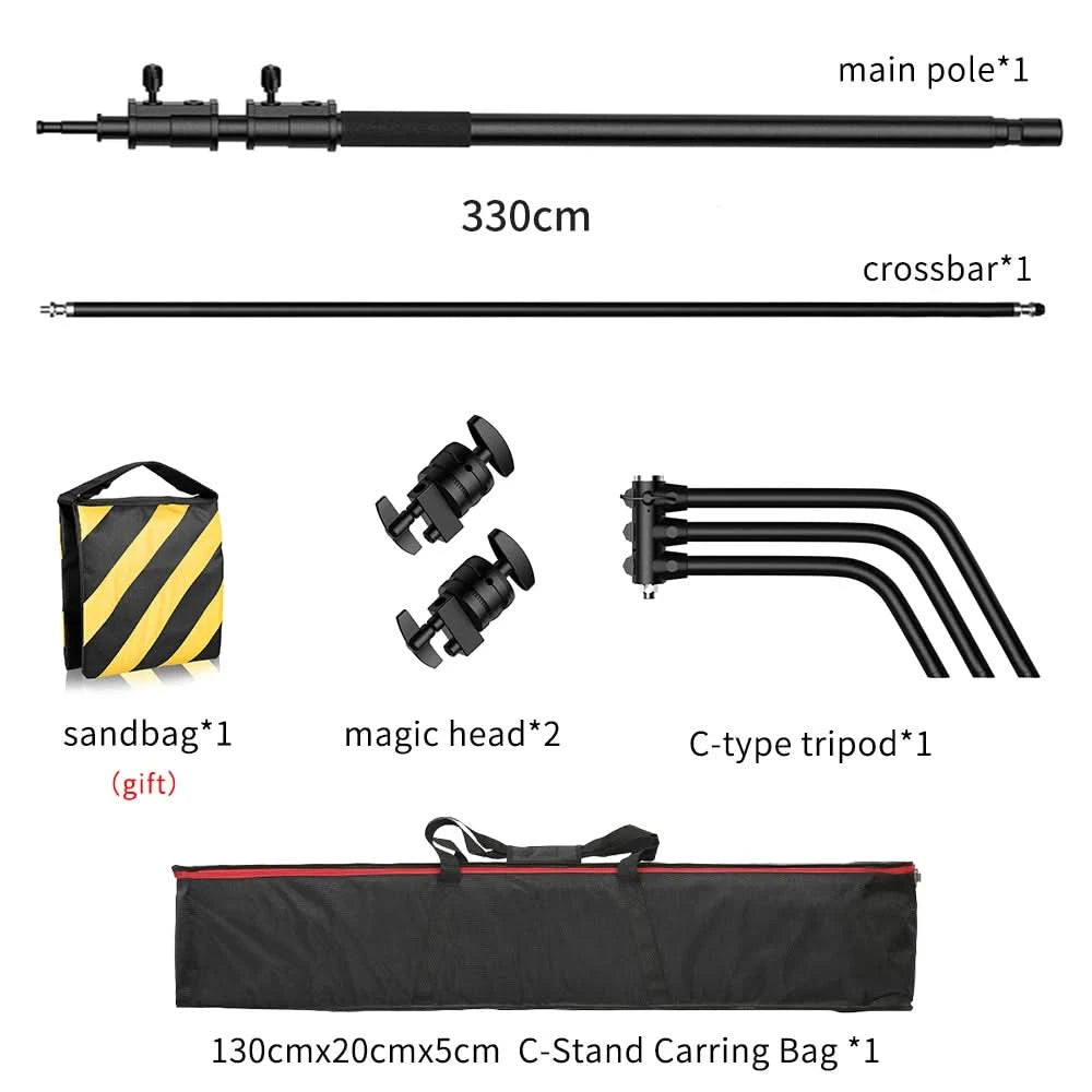 SH 2.6M/3.3M Black Stainless Steel Century Foldable Light Stand Tripod Magic Leg Photography C-Stand For Spot Light,Softbox