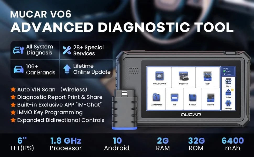 MUCAR VO6 Best Professional Car Diagnostic Tools Full System Automotive Obd2 Scanner OBD Auto Diagnosis 28 Resets Lifetime Free