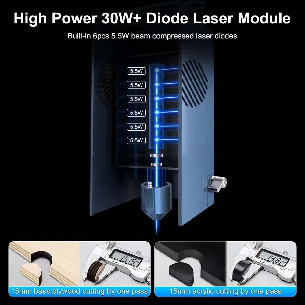 LASER TREE 10W 20W 30W 40W Optical Power Laser Head with Air Assist 450nm Blue Light TTL Module for Laser Engraving Cutting Tool