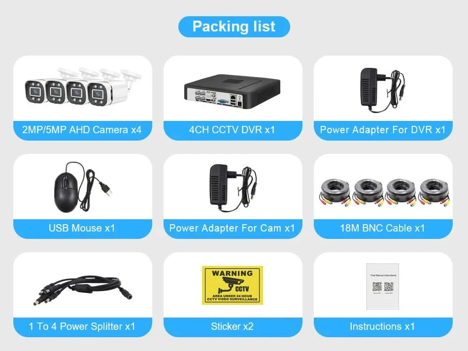 Smar Security Camera System 4CH 5M-N HD DVR Kit CCTV 4PCS 5MP AHD Camera Outdoor Home Security System Video Surveillance Set