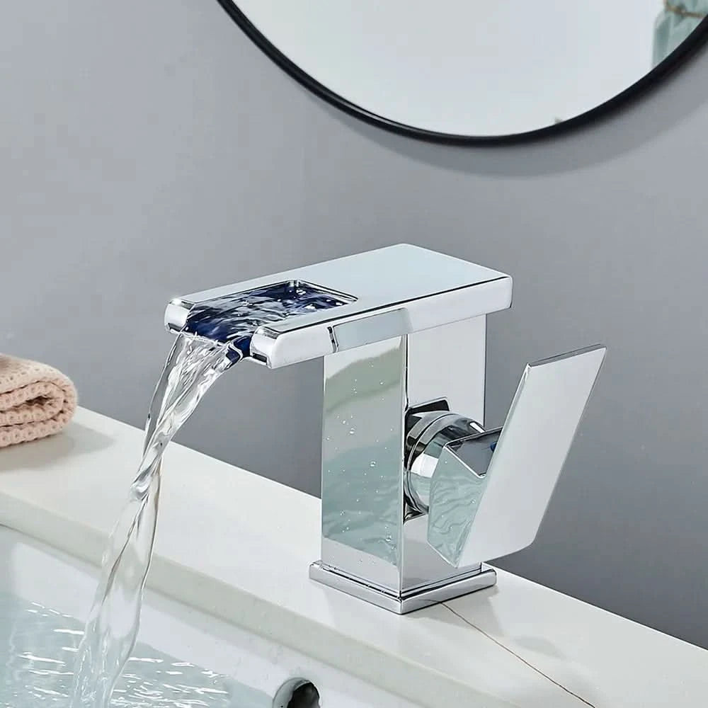 Rozin LED-Badwaschtischarmatur schwarz Wasserfall-Waschtischarmaturen Hydroelektrische LED-Waschtischarmatur Warm- und Kaltwasser-Mischbatterie