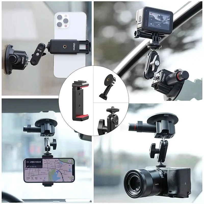Ulanzi 3 Zoll/4,5 Zoll Action-Kamera Handpumpen-Saugnapf 1/4" 3/8" Kamerastabilisator Halterung für GoPro Insta360 Telefon
