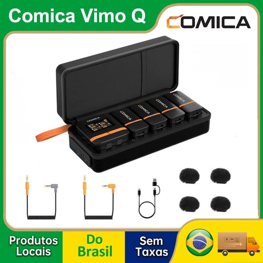 【Do Brasil】COMICA Vimo Q Wireless Lavalier Microphone System Noise Cancellation Lav Mic for Camera, iPhone, Android, PC, etc