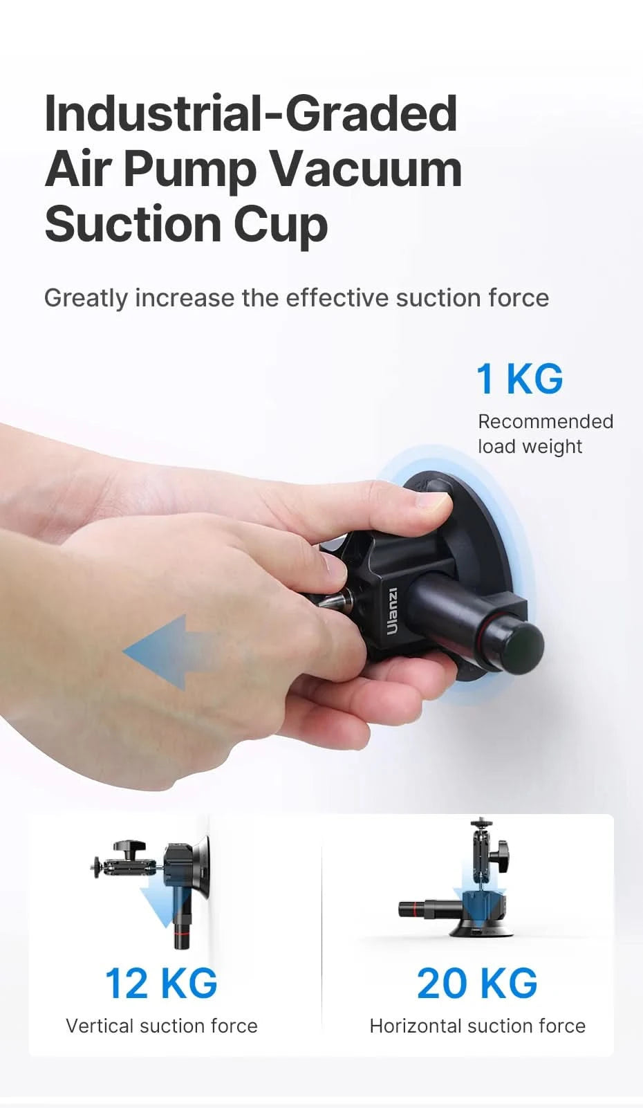 Ulanzi Auto-Handy-Action-Kamerahalterung Handpumpe Saugnapf 360° verstellbar 1/4" für GoPro für Insta360 DJI Action Smartphone