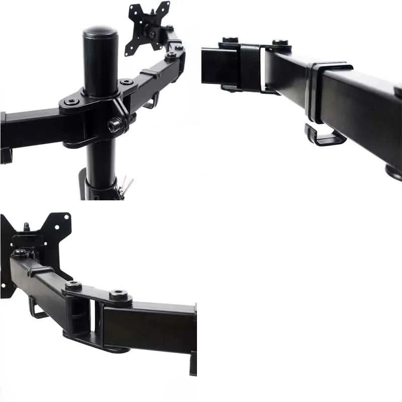 D-MOUNT MS02 9.9kg pro Kopf voll bewegliche 360° drehbare Halterung für zwei 10"-27" Monitore, Tischhalterung, langer Arm mit Klemme und Kabeldurchführung