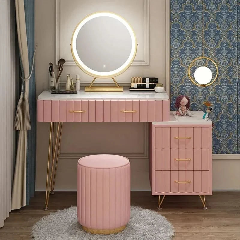 Modern Drawers Dressing Table Makeup Mirror Service Girl Pink Computer Vanity Table Living Room Vestidores Postmodern Furniture