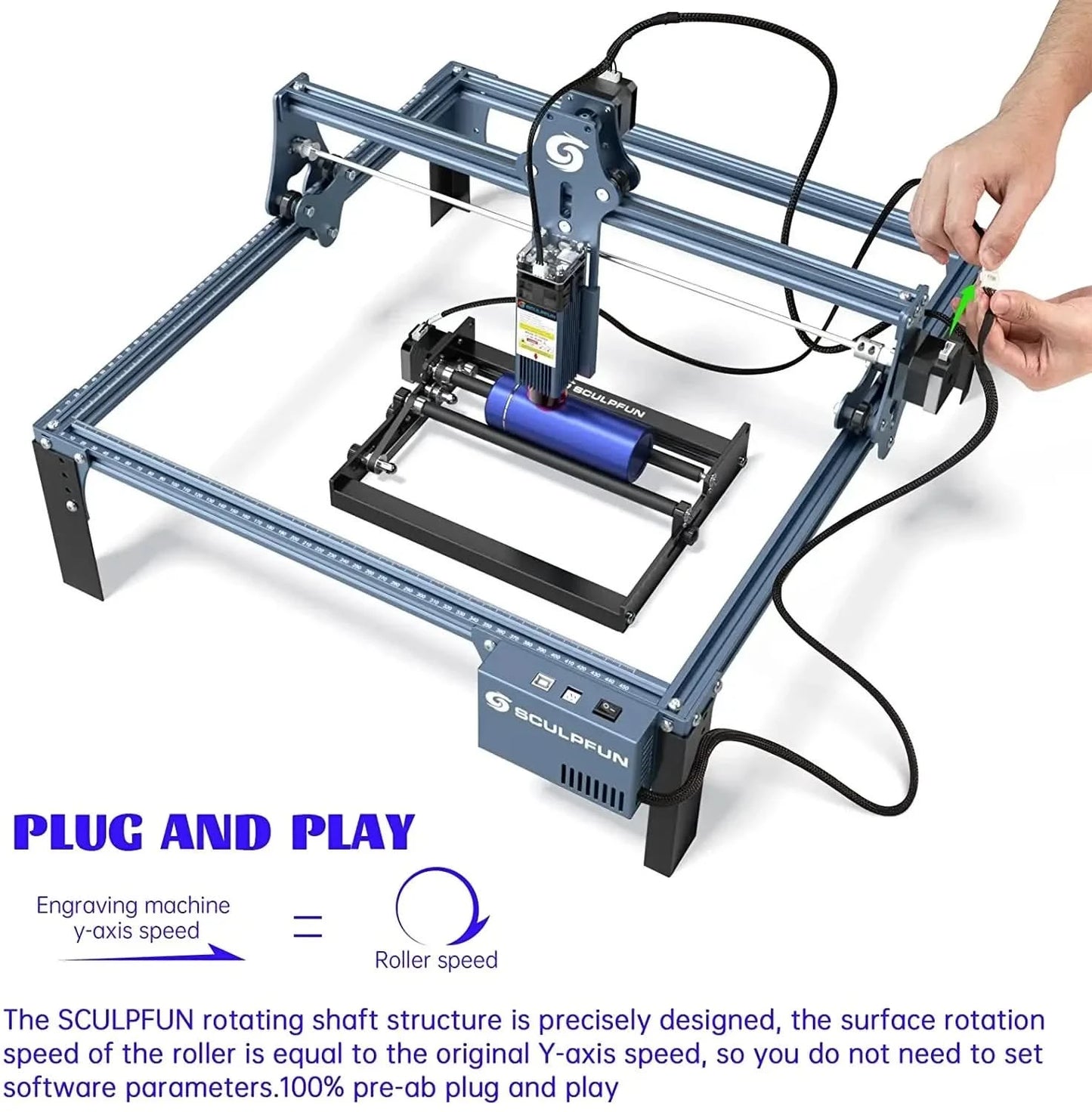 SCULPFUN S9/S10 Laser-Rotationsgraviermaschine Y-Achsen-Rotationswalze für 6-150 mm Gravur von zylindrischen Objekten, 360° drehbar